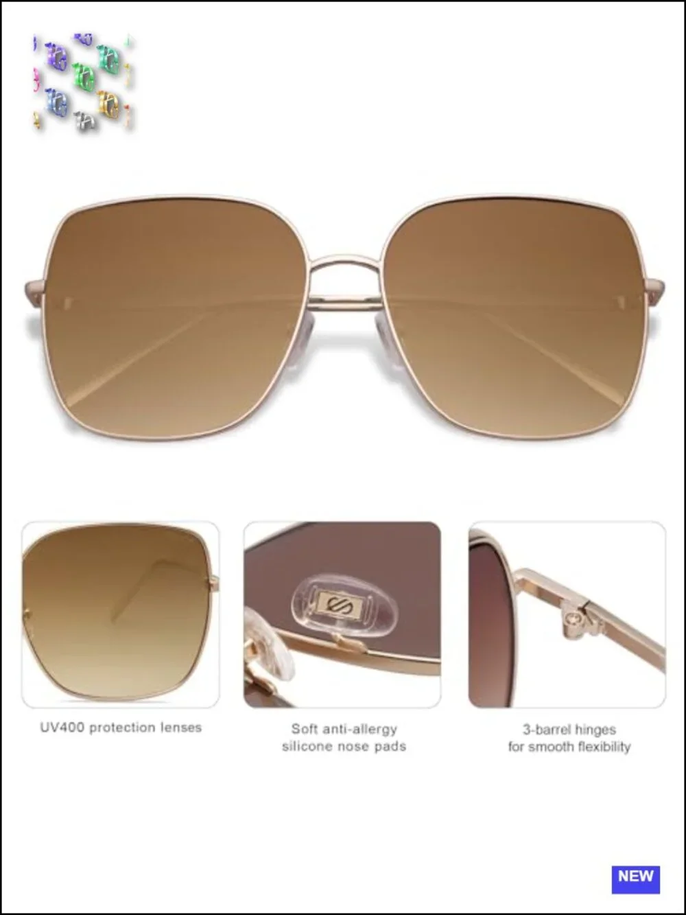 Oversized Square Metal Frame Sunglasses UV400 Protection Retro Big Lens